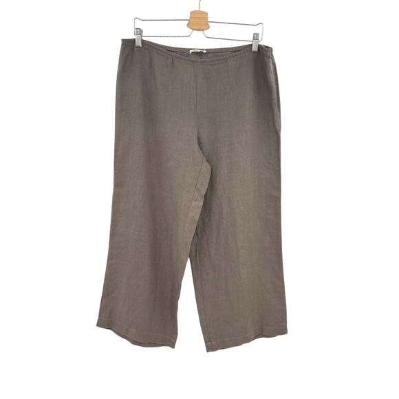 Eileen Fisher Pants Cropped Linen Side Zip Beige Tan Brown Size Medium - Picture 1 of 12